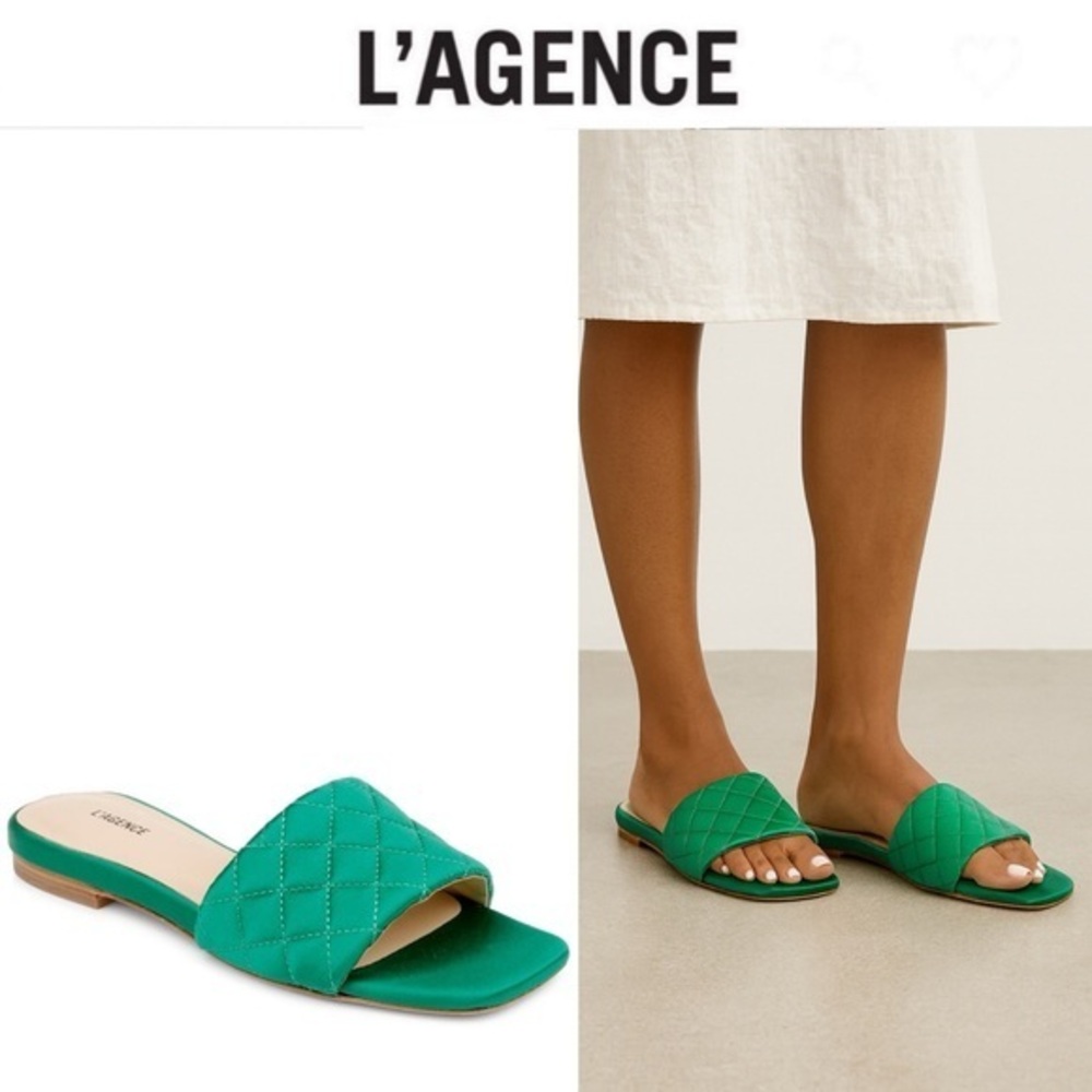 L'AGENCE Aloise Slide Sandal in Sea Green Quilted Sz 7.5 NWT 295$
